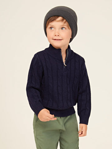 Young Boy Quarter Zip Cable Knit Sweater
