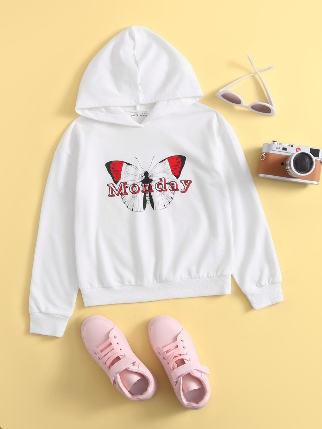 Girls Butterfly & Letter Graphic Hoodie
