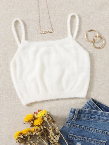 Solid Cami Fluffy Knit Top