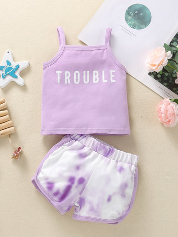 Baby Girl Letter Graphic Cami Top & Dolphin Shorts