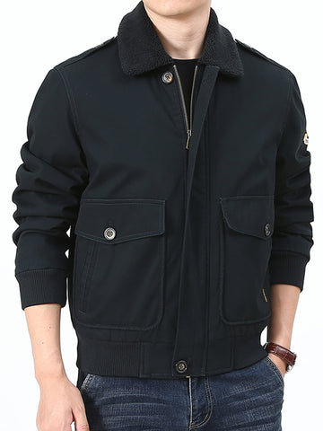 Men's Oversized Jacket With Pockets Detail And Borg Collar