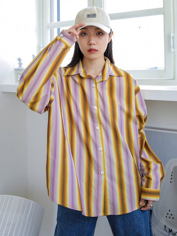 Striped Button Front Oversized Blouse