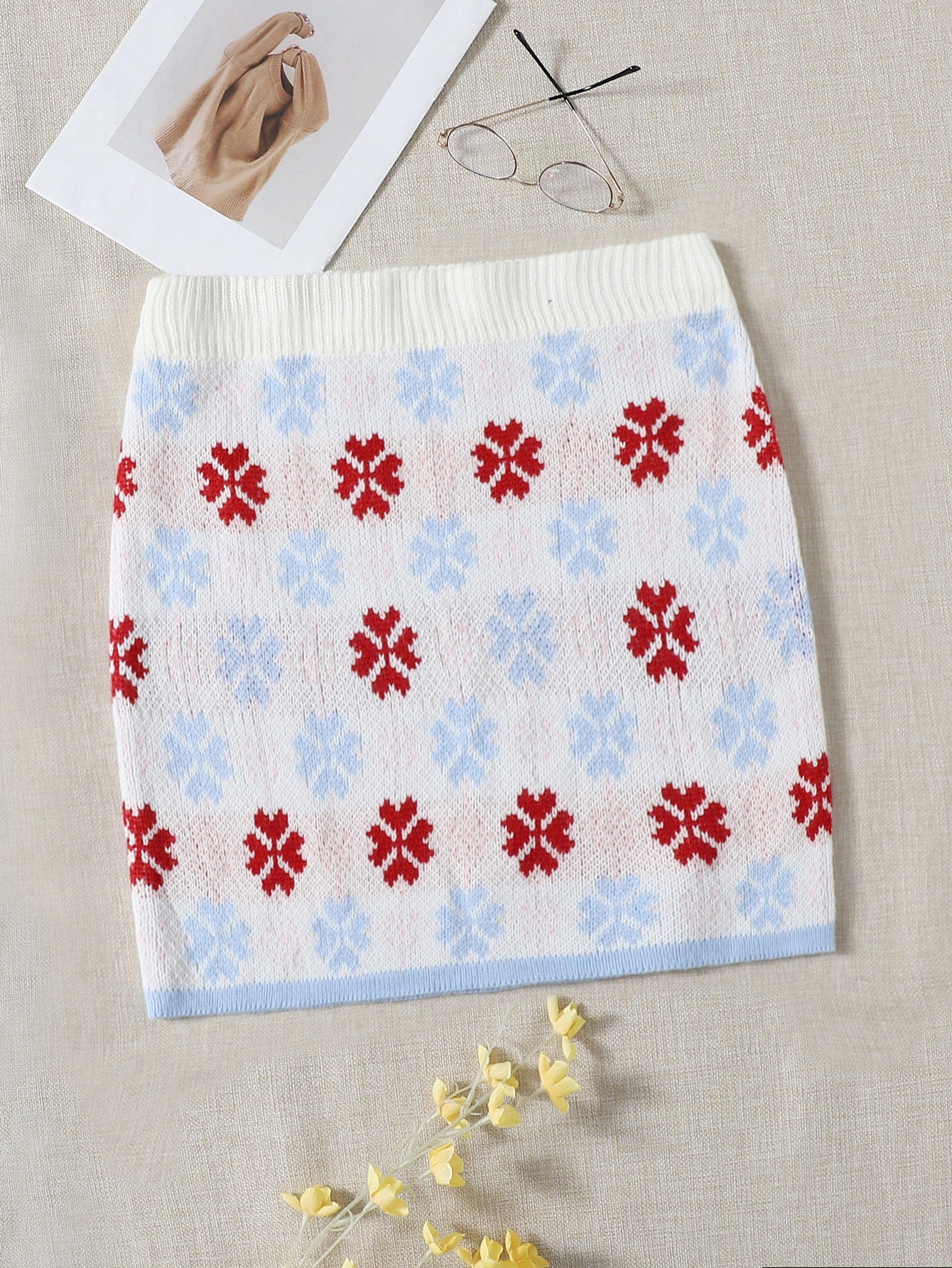 Plus Snowflake Pattern Knit Skirt