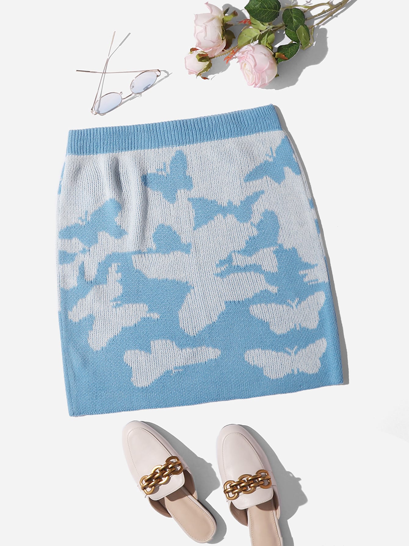 Plus Butterfly Pattern Knit Skirt