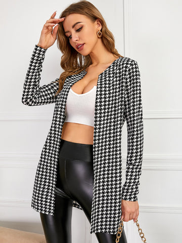 Houndstooth Pattern Open Front Coat