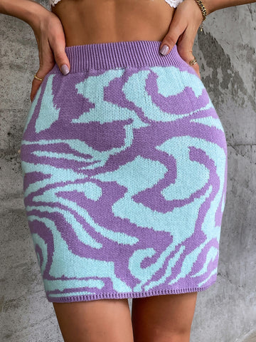 Graphic Pattern Knit Bodycon Skirt
