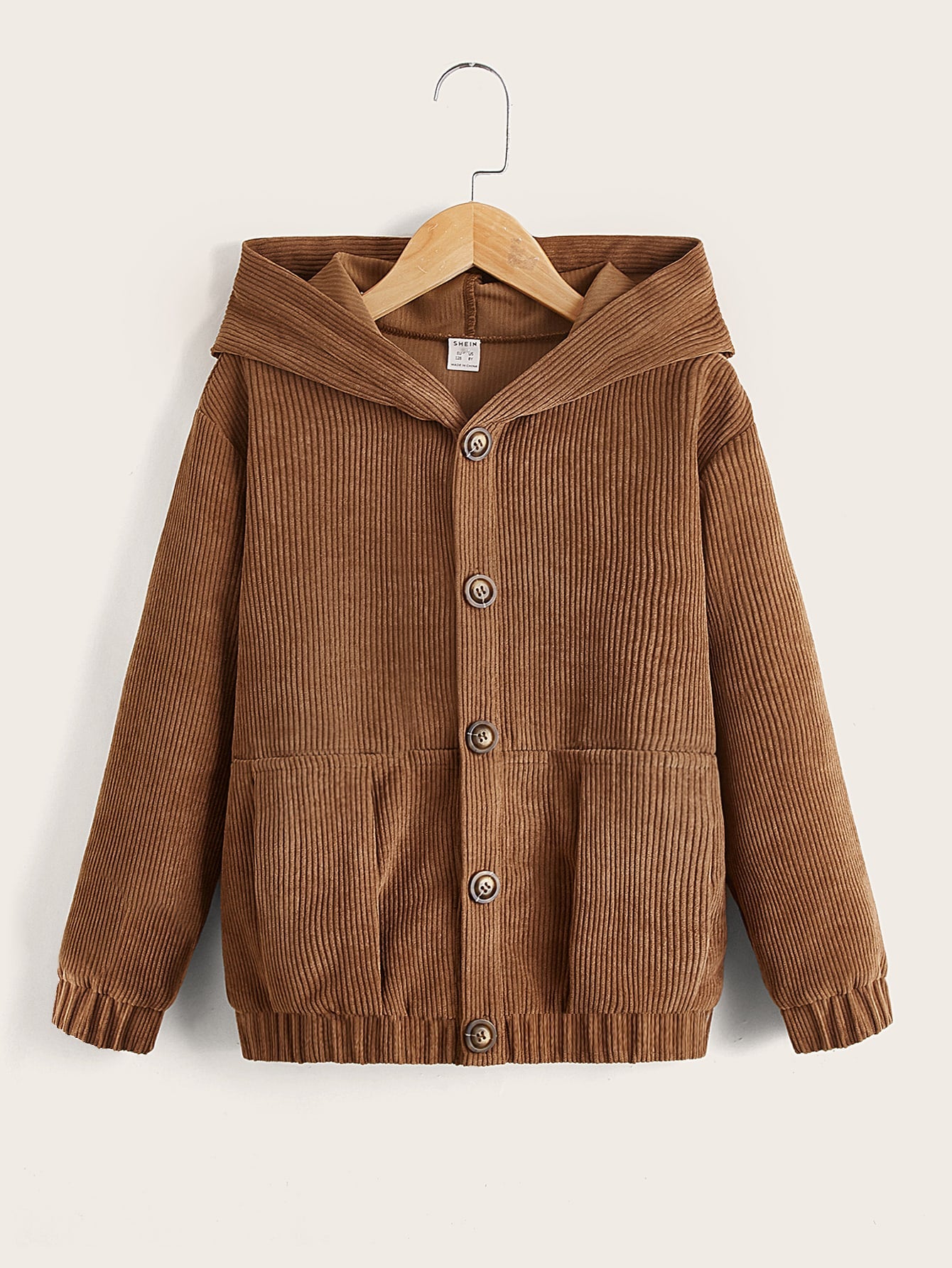 Boys Button Front Hooded Corduroy Jacket