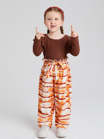 Toddler Girls Ruffle Trim Top & Tie Dye Pants