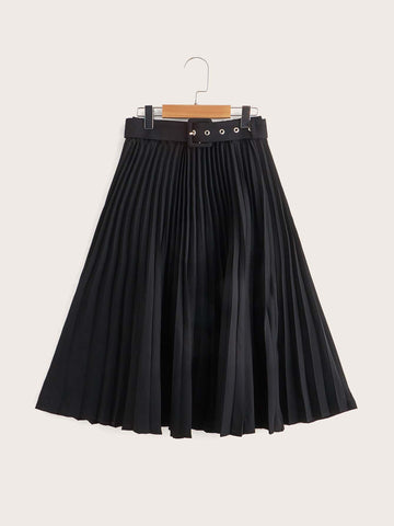 Tween Girls' Versatile Textured Belted Pleated Skirt
