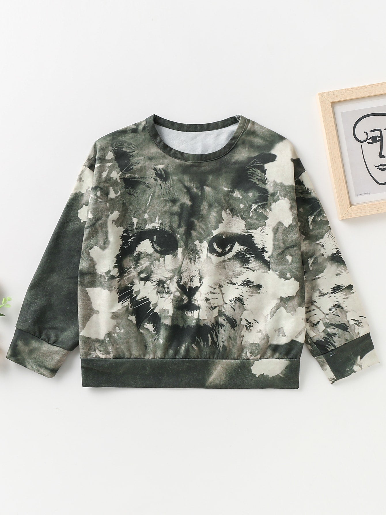 Girls Tie Dye Cat Print Sweatshirt