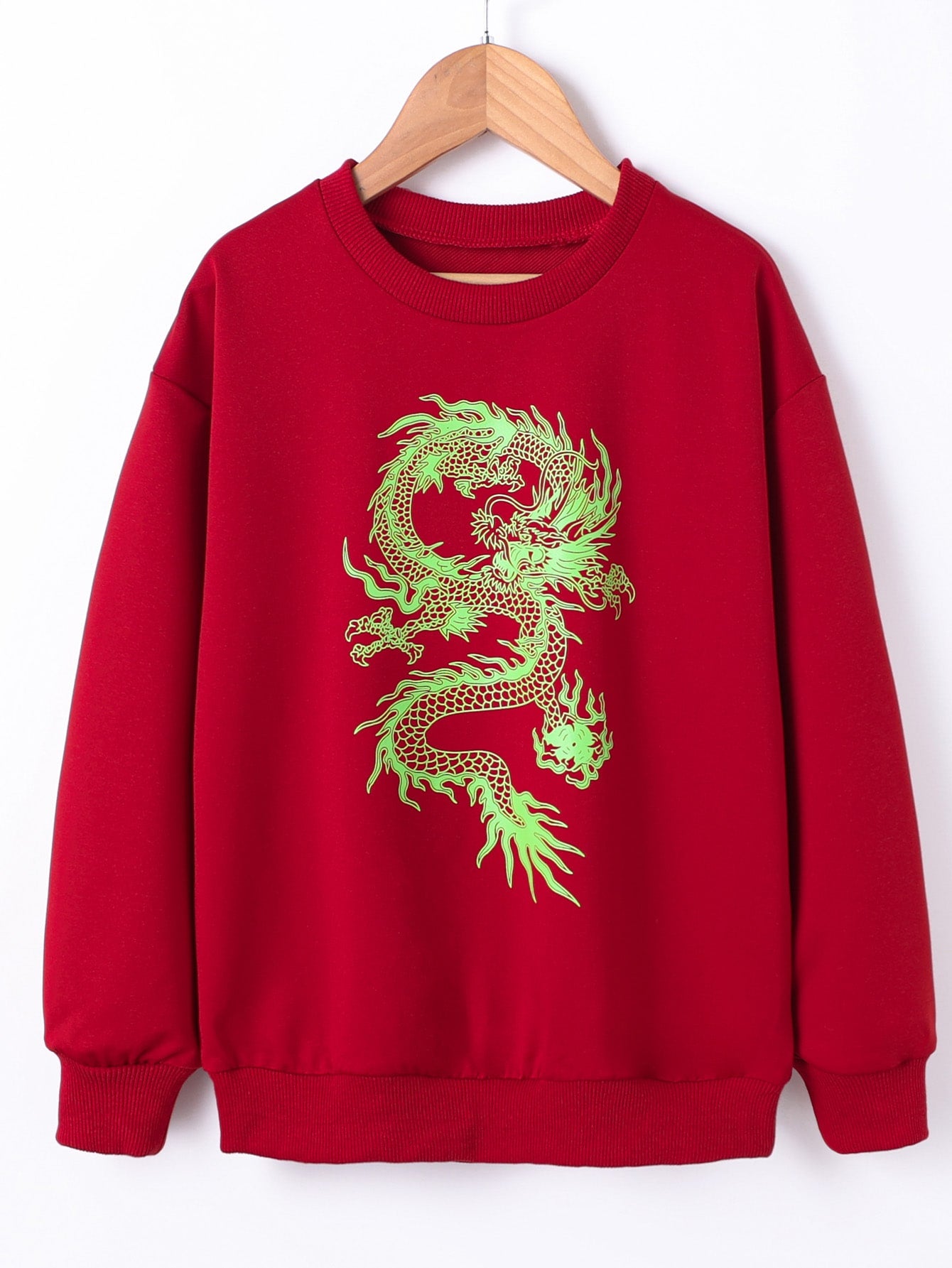 Girls Chinese Dragon Graphic Drop Shoulder Sweatshirt