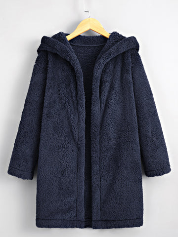 Girls Drop Shoulder Hooded Flannel Coat
