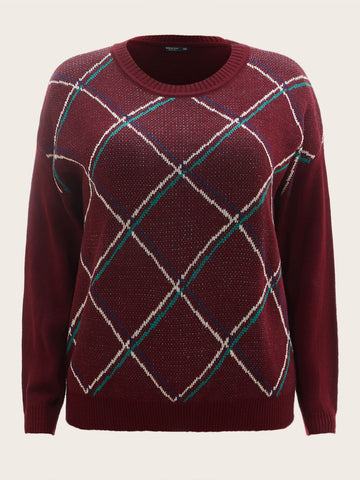 Plus Plaid Pattern Drop Shoulder Sweater