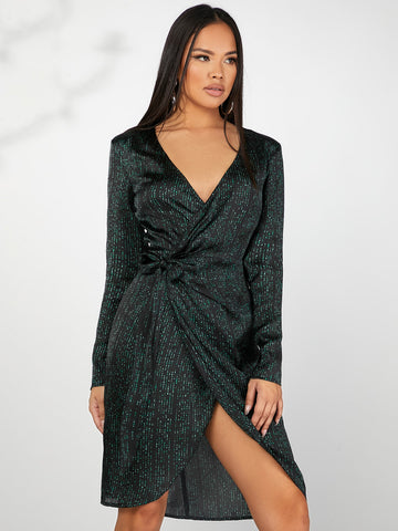 Allover Print Wrap Knot Side Dress