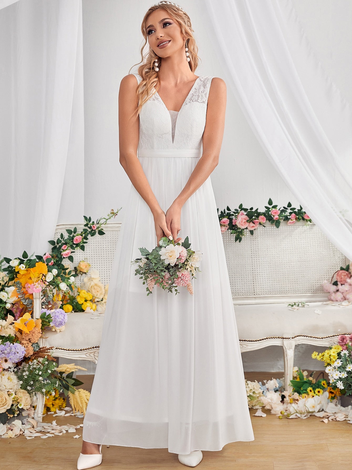 Contrast Lace Chiffon Wedding Dress