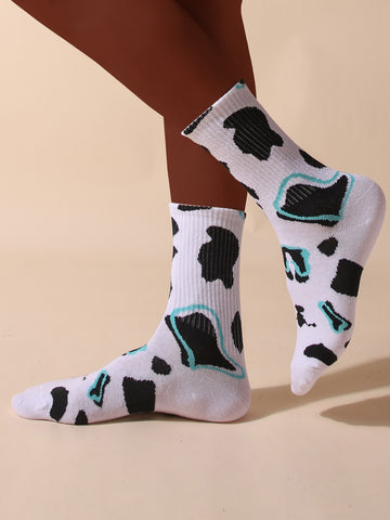 Men Cow Print Crew Socks