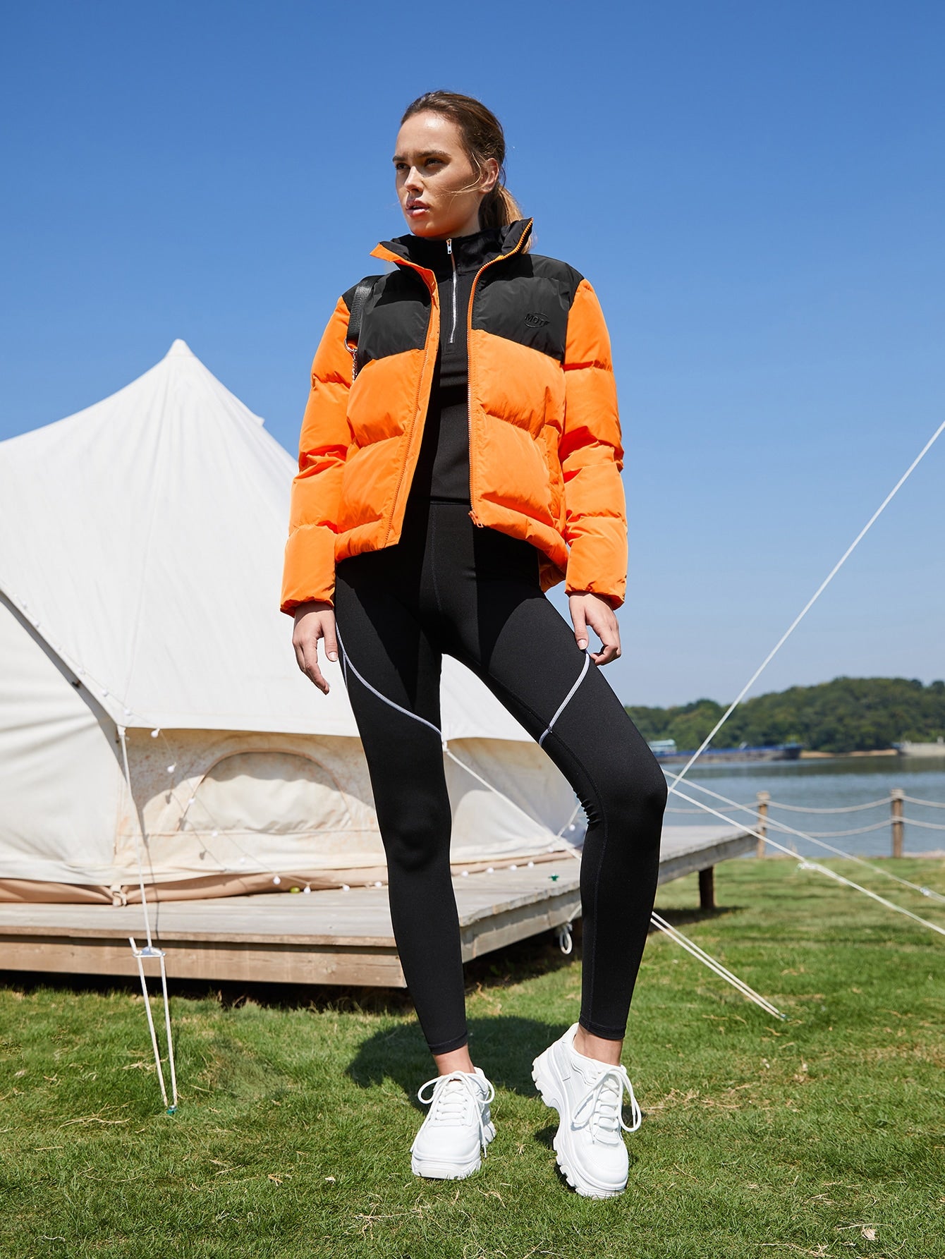 Colorblock Embroidery Puffer Coat