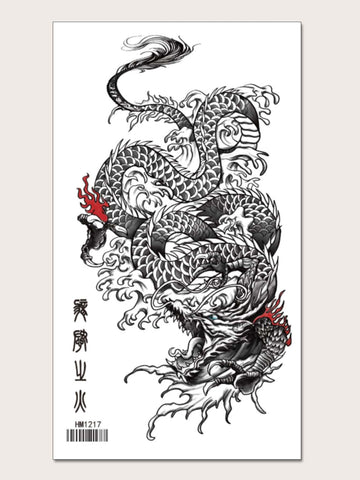 Tattoo Sticker,1 Sheet Large Half Arm Sleeve Dragon Pattern Temporary Tattoos For Men Women Forearm,Dragon Pattern Fake Tattoo Stickers Adults, Black Realistic Tattoo Dragon,For Women and Girls