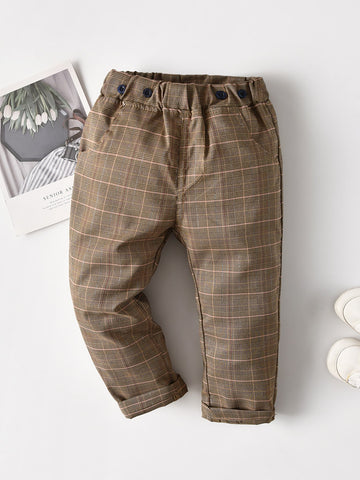 Young Boy Plaid Print Slant Pocket Pants