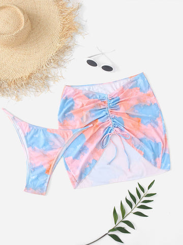 Plus Tie Dye Bikini Bottom With Beach Skirt