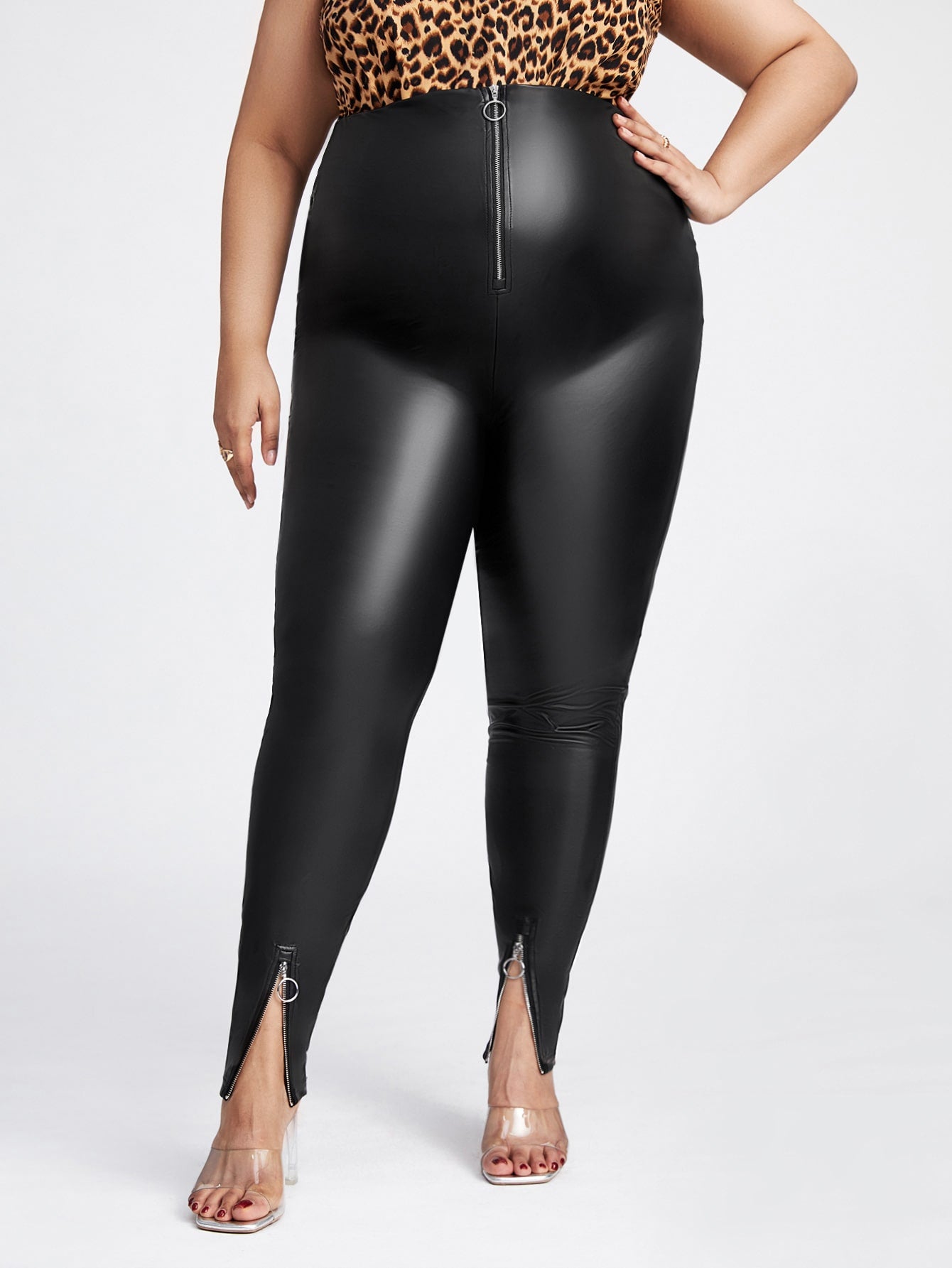 Maternity Plus Zipper Fly O-ring Detail PU Leather Pants