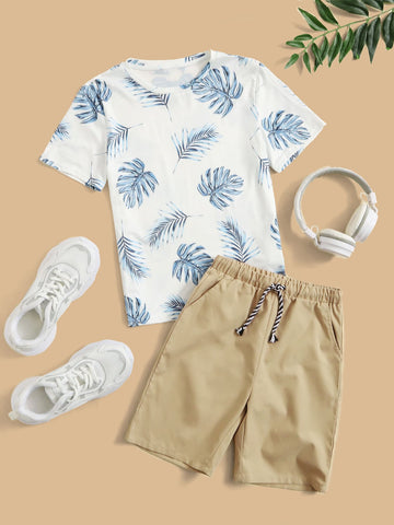 Tween Boy Tropical Print Top & Shorts Set