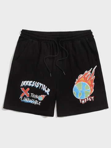 Loose Fit Men's Track Shorts With Slogan & Basketball Graphic Design