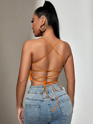 Backless Lace Up Crop Cami Top