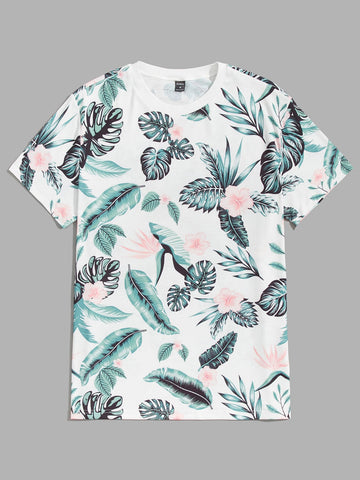 Men T-Shirts Fit Crew Neck Short Sleeve Graphic Tee Floral Casual Fashion Men Clothes Summer
