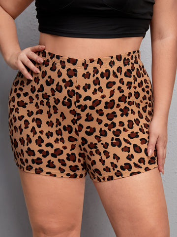 Plus High Waist Leopard Print Shorts