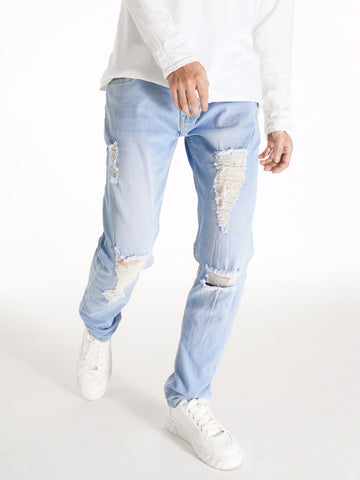Men Ripped Light Washed Jeans