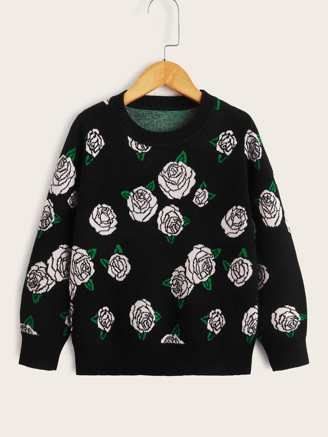 Girls Rose Pattern Sweater