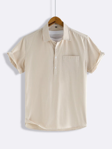 Men Half Button Patched Pocket Shirt Without Tee