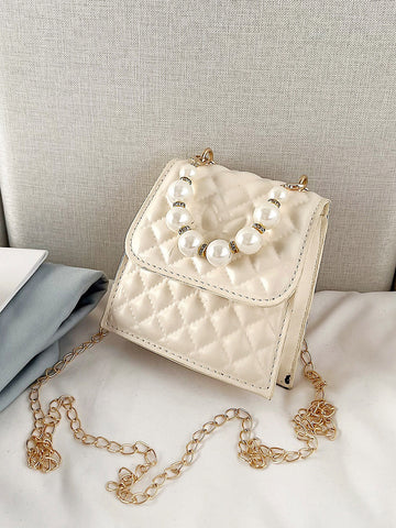 Girls Quilted Faux Pearl Square Bag