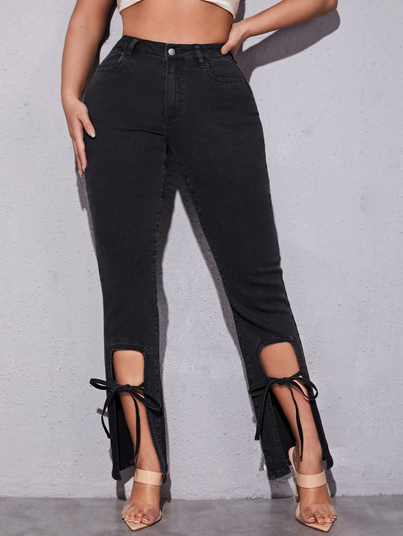 High Waisted Knot Front Bootcut Jeans