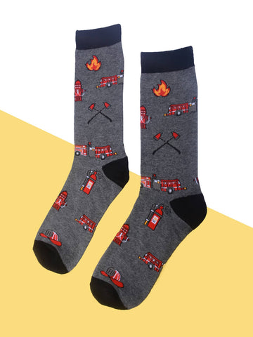 Men Fire Pattern Crew Socks
