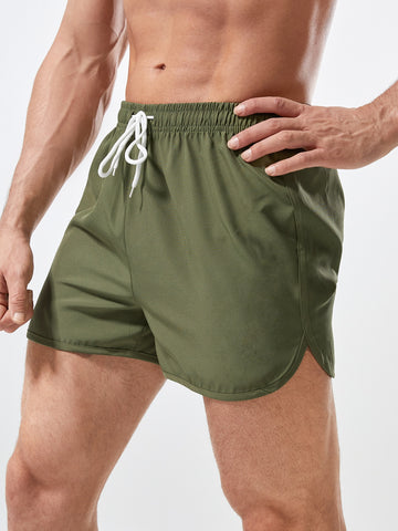 Men Drawstring Waist Sports Stretchy Shorts
