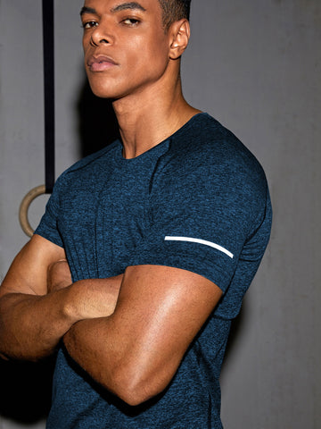 Men Reflective Detail Marled Top-Stitching Raglan Sleeve Sports Tee Workout Tops