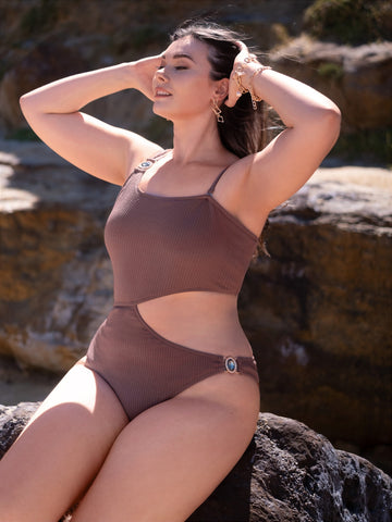 Plus Textured Cut-out One Piece Swimsuit