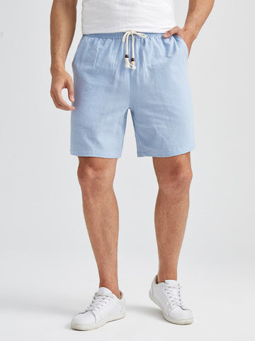 Men Cotton Slant Pockets Drawstring Waist Shorts