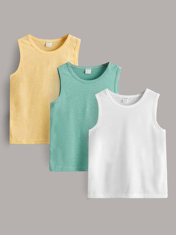 3pcs/Set Young Boy Solid Color Vest Tops, Casual & Comfortable For Summer