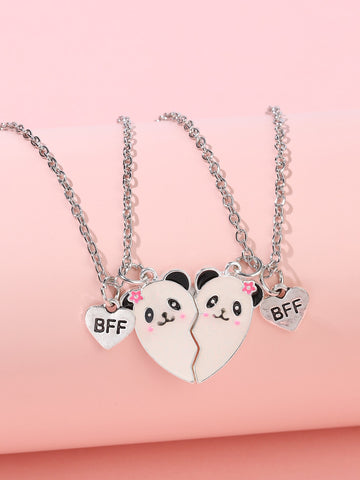2pcs Girls Heart Charm Necklace