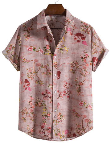 Men Random Flower Print Button Front Shirt