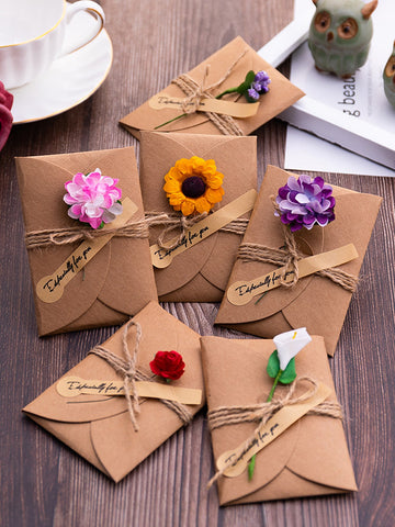 2pcs Dry Flower Decor Greeting Card With Envelope