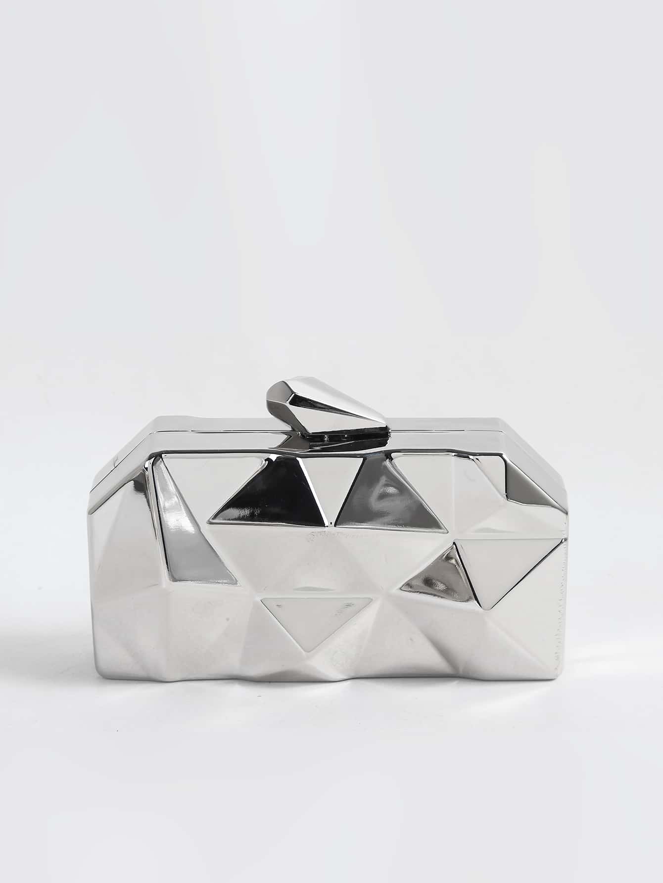 Women's Geometric Metal Evening Clutch Purse For Wedding Fashion Small Evening Shoulder Bags Box Clutch Bag