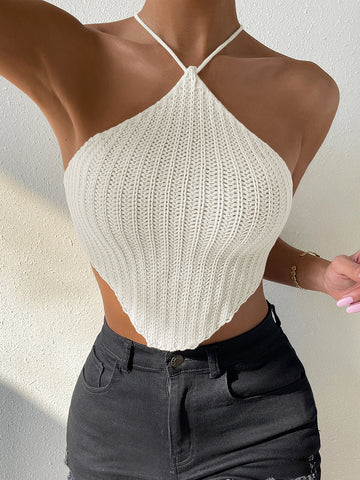 Spring And Summer Daily Casual Textured Back Strap Knitted Top