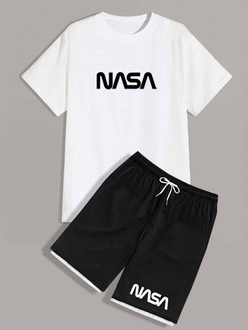Men Letter Graphic Tee With Shorts