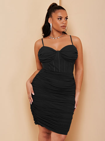 Plus Ruched Mesh Bodycon Dress