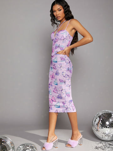 Butterfly Print Cami Top And Skirt Set