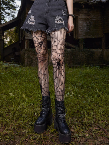 Solid Spider Web Tights